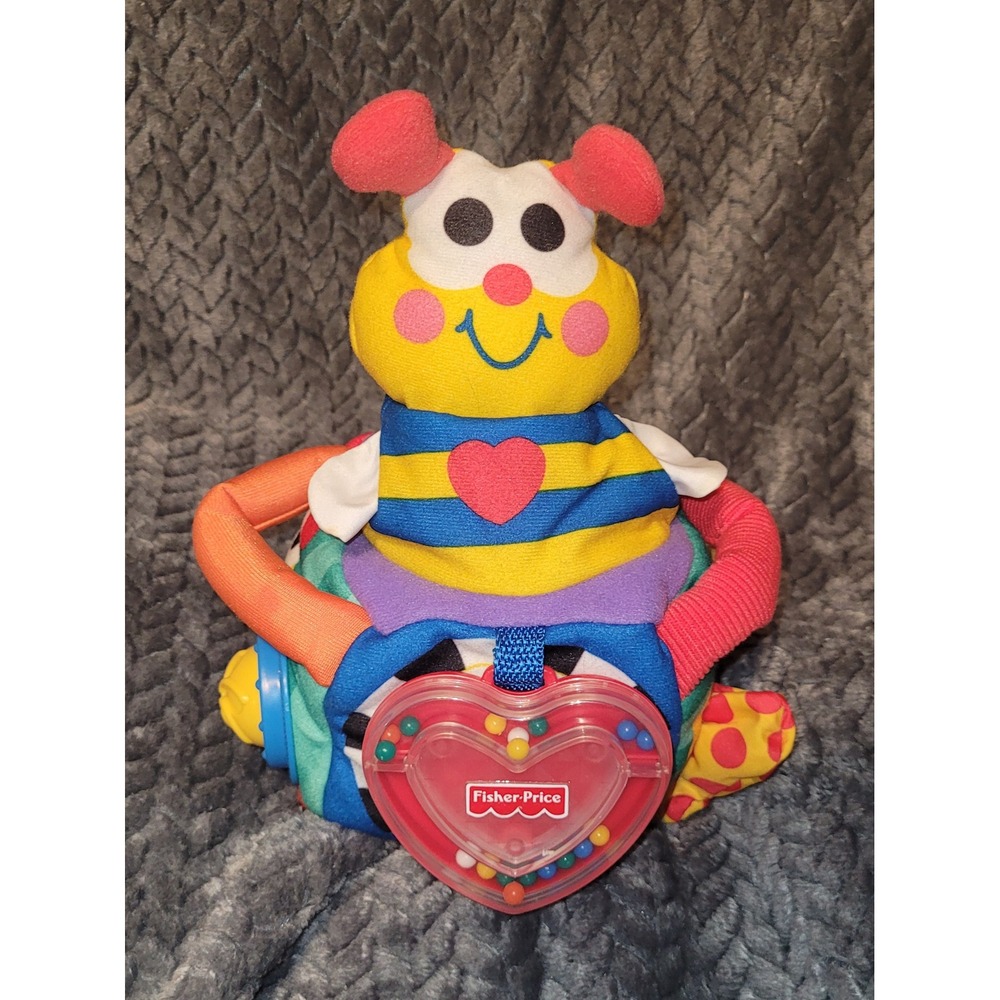 Fisher-Price Vintage 1998 Activity Cube Plush Bee‎ Rattle Spinner Toy colorblock